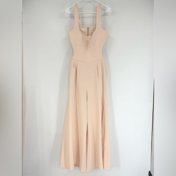 Reiss Dion Wide-Leg Cut-Out Waist Trouser Pant Jumpsuit, Pale Pink, Size 6, NWOT - Picture 6 of 15